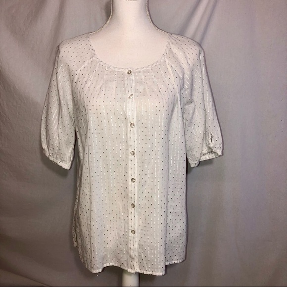 Chico’s Sheer Blouse White w/ Silver Metallic M/8 - Picture 10 of 15